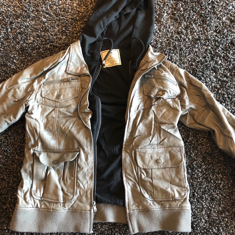 Faux leather jacket with hood